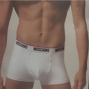 MOSCHINO MEN'S WHITE LOGO BOXER BRIEFS S NEW